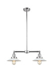 209-PC-G1 2-Light 21" Polished Chrome Island Light - White Halophane Glass - LED Bulb - Dimmensions: 21 x 5 x 10<br>Minimum Height : 17.125<br>Maximum Height : 41.125 - Sloped Ceiling Compatible: Yes
