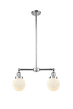 209-PC-G201-6 2-Light 23" Polished Chrome Island Light - Matte White Cased Beacon Glass - LED Bulb - Dimmensions: 23 x 6 x 10<br>Minimum Height : 20.875<br>Maximum Height : 44.875 - Sloped Ceiling Compatible: Yes