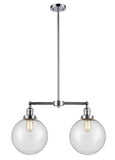 209-PC-G204-10 2-Light 25" Polished Chrome Island Light - Seedy Beacon Glass - LED Bulb - Dimmensions: 25 x 10 x 14<br>Minimum Height : 24.875<br>Maximum Height : 48.875 - Sloped Ceiling Compatible: Yes