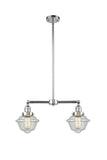 209-PC-G534 2-Light 24" Polished Chrome Island Light - Seedy Small Oxford Glass - LED Bulb - Dimmensions: 24 x 7.5 x 10<br>Minimum Height : 20.875<br>Maximum Height : 44.875 - Sloped Ceiling Compatible: Yes