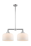 209-PC-G71-L 2-Light 21" Polished Chrome Island Light - Matte White Cased X-Large Bell Glass - LED Bulb - Dimmensions: 21 x 5 x 10<br>Minimum Height : 23.125<br>Maximum Height : 47.125 - Sloped Ceiling Compatible: Yes