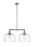 209-PC-G713-L 2-Light 21" Polished Chrome Island Light - Clear Deco Swirl X-Large Bell Glass - LED Bulb - Dimmensions: 21 x 5 x 10<br>Minimum Height : 23.125<br>Maximum Height : 47.125 - Sloped Ceiling Compatible: Yes