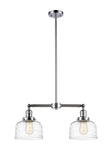 209-PC-G713 2-Light 21" Polished Chrome Island Light - Clear Deco Swirl Large Bell Glass - LED Bulb - Dimmensions: 21 x 5 x 10<br>Minimum Height : 20.875<br>Maximum Height : 44.875 - Sloped Ceiling Compatible: Yes