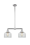 209-PC-G72 2-Light 21" Polished Chrome Island Light - Clear Large Bell Glass - LED Bulb - Dimmensions: 21 x 5 x 10<br>Minimum Height : 20.875<br>Maximum Height : 44.875 - Sloped Ceiling Compatible: Yes