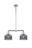 2-Light 21" Brushed Satin Nickel Island Light - Plated Smoke Large Bell Glass LED