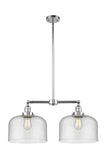 209-PC-G74-L 2-Light 21" Polished Chrome Island Light - Seedy X-Large Bell Glass - LED Bulb - Dimmensions: 21 x 5 x 10<br>Minimum Height : 23.125<br>Maximum Height : 47.125 - Sloped Ceiling Compatible: Yes