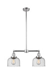 209-PC-G74 2-Light 21" Polished Chrome Island Light - Seedy Large Bell Glass - LED Bulb - Dimmensions: 21 x 5 x 10<br>Minimum Height : 20.875<br>Maximum Height : 44.875 - Sloped Ceiling Compatible: Yes