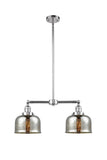 209-PC-G78 2-Light 24" Polished Chrome Island Light - Silver Plated Mercury Large Bell Glass - LED Bulb - Dimmensions: 24 x 7.5 x 10<br>Minimum Height : 20.875<br>Maximum Height : 44.875 - Sloped Ceiling Compatible: Yes