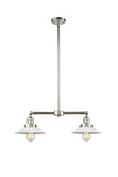 209-PN-G1 2-Light 21" Polished Nickel Island Light - White Halophane Glass - LED Bulb - Dimmensions: 21 x 5 x 10<br>Minimum Height : 17.125<br>Maximum Height : 41.125 - Sloped Ceiling Compatible: Yes