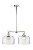 209-PN-G72-L 2-Light 21" Polished Nickel Island Light - Clear X-Large Bell Glass - LED Bulb - Dimmensions: 21 x 5 x 10<br>Minimum Height : 23.125<br>Maximum Height : 47.125 - Sloped Ceiling Compatible: Yes