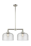 209-PN-G74-L 2-Light 21" Polished Nickel Island Light - Seedy X-Large Bell Glass - LED Bulb - Dimmensions: 21 x 5 x 10<br>Minimum Height : 23.125<br>Maximum Height : 47.125 - Sloped Ceiling Compatible: Yes