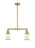 209-SG-G181S 2-Light 21" Satin Gold Island Light - Matte White Small Canton Glass - LED Bulb - Dimmensions: 21 x 5 x 10<br>Minimum Height : 20.625<br>Maximum Height : 44.625 - Sloped Ceiling Compatible: Yes