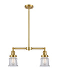 209-SG-G182S 2-Light 21" Satin Gold Island Light - Clear Small Canton Glass - LED Bulb - Dimmensions: 21 x 5 x 10<br>Minimum Height : 20.625<br>Maximum Height : 44.625 - Sloped Ceiling Compatible: Yes