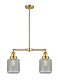 209-SG-G262-LED 2-Light 23" Stanton Satin Gold Island Light - Vintage Wire Mesh Stanton Glass