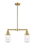 209-SG-G312 2-Light 21" Satin Gold Island Light - Clear Dover Glass - LED Bulb - Dimmensions: 21 x 4.5 x 10.75<br>Minimum Height : 21.625<br>Maximum Height : 44.625 - Sloped Ceiling Compatible: Yes