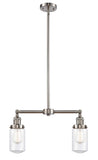 209-SN-G312 2-Light 21" Brushed Satin Nickel Island Light - Clear Dover Glass - LED Bulb - Dimmensions: 21 x 4.5 x 10.75<br>Minimum Height : 21.625<br>Maximum Height : 44.625 - Sloped Ceiling Compatible: Yes