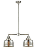 209-SN-G78 2-Light 24" Brushed Satin Nickel Island Light - Silver Plated Mercury Large Bell Glass - LED Bulb - Dimmensions: 24 x 7.5 x 10<br>Minimum Height : 20.875<br>Maximum Height : 44.875 - Sloped Ceiling Compatible: Yes