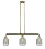 213-AB-G262-LED 3-Light 38.5" Stanton Antique Brass Island Light - Vintage Wire Mesh Stanton Glass
