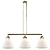 3-Light 44" Cone 12" Island Light - Cone Matte White Glass - Choice of Finish And Incandesent Or LED Bulbs