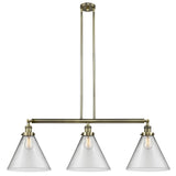 3-Light 44" Brushed Satin Nickel Island Light - Clear Cone 12" Glass LED