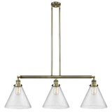 3-Light 44" Cone 12" Island Light - Cone Seedy Glass - Choice of Finish And Incandesent Or LED Bulbs