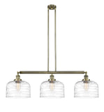 3-Light 42" X-Large Bell Island Light - Bell-Urn Clear Deco Swirl Glass - Choice of Finish And Incandesent Or LED Bulbs