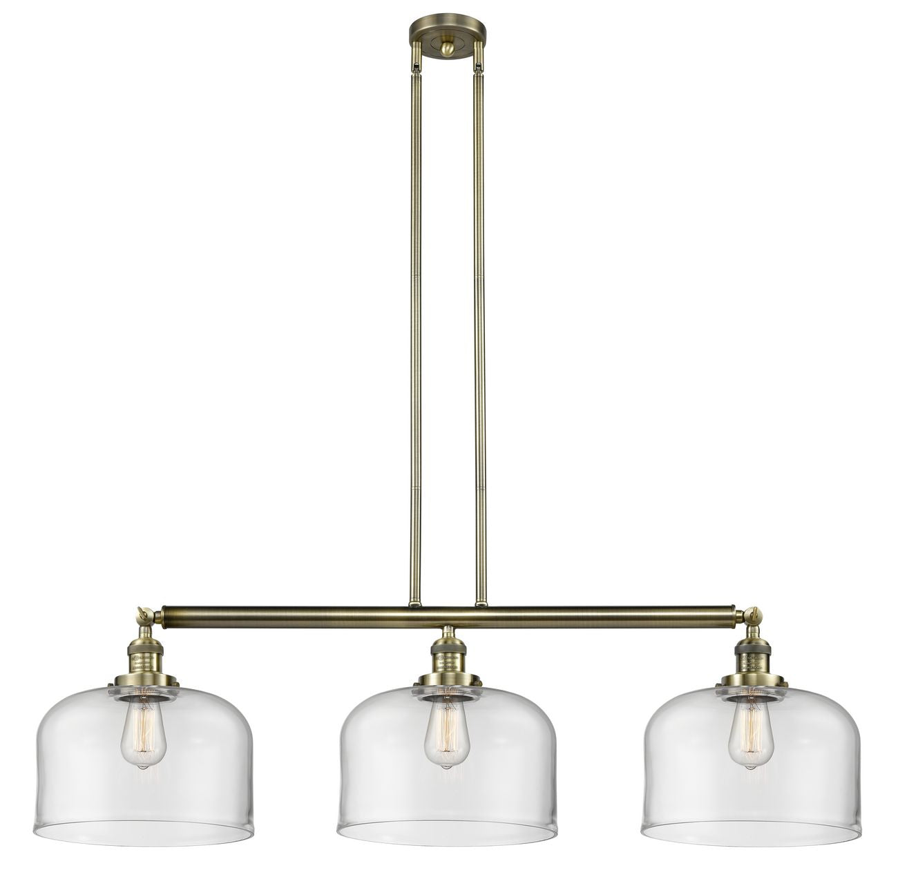 3-Light 42" X-Large Bell Island Light - Bell-Urn Clear Glass - Choice of Finish And Incandesent Or LED Bulbs