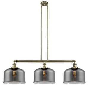 3-Light 42" X-Large Bell Island Light - Bell-Urn Plated Smoke Glass - Choice of Finish And Incandesent Or LED Bulbs