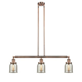 213-AC-G58-LED 3-Light 37.5" Bell Antique Copper Island Light - Silver Plated Mercury Small Bell Glass