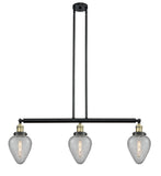213-BAB-G165 3-Light 38" Black Antique Brass Island Light - Clear Crackle Geneseo Glass - LED Bulb - Dimmensions: 38 x 7 x 10<br>Minimum Height : 23<br>Maximum Height : 47 - Sloped Ceiling Compatible: Yes