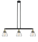213-BAB-G172 3-Light 39.25" Black Antique Brass Island Light - Clear Fulton Glass - LED Bulb - Dimmensions: 39.25 x 6.75 x 10<br>Minimum Height : 19.5<br>Maximum Height : 43.5 - Sloped Ceiling Compatible: Yes