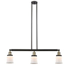 213-BAB-G181S 3-Light 38.5" Black Antique Brass Island Light - Matte White Small Canton Glass - LED Bulb - Dimmensions: 38.5 x 6 x 11<br>Minimum Height : 19.75<br>Maximum Height : 43.75 - Sloped Ceiling Compatible: Yes