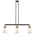 213-BAB-G181 3-Light 38.5" Black Antique Brass Island Light - Matte White Canton Glass - LED Bulb - Dimmensions: 38.5 x 6 x 11<br>Minimum Height : 21.5<br>Maximum Height : 45.5 - Sloped Ceiling Compatible: Yes