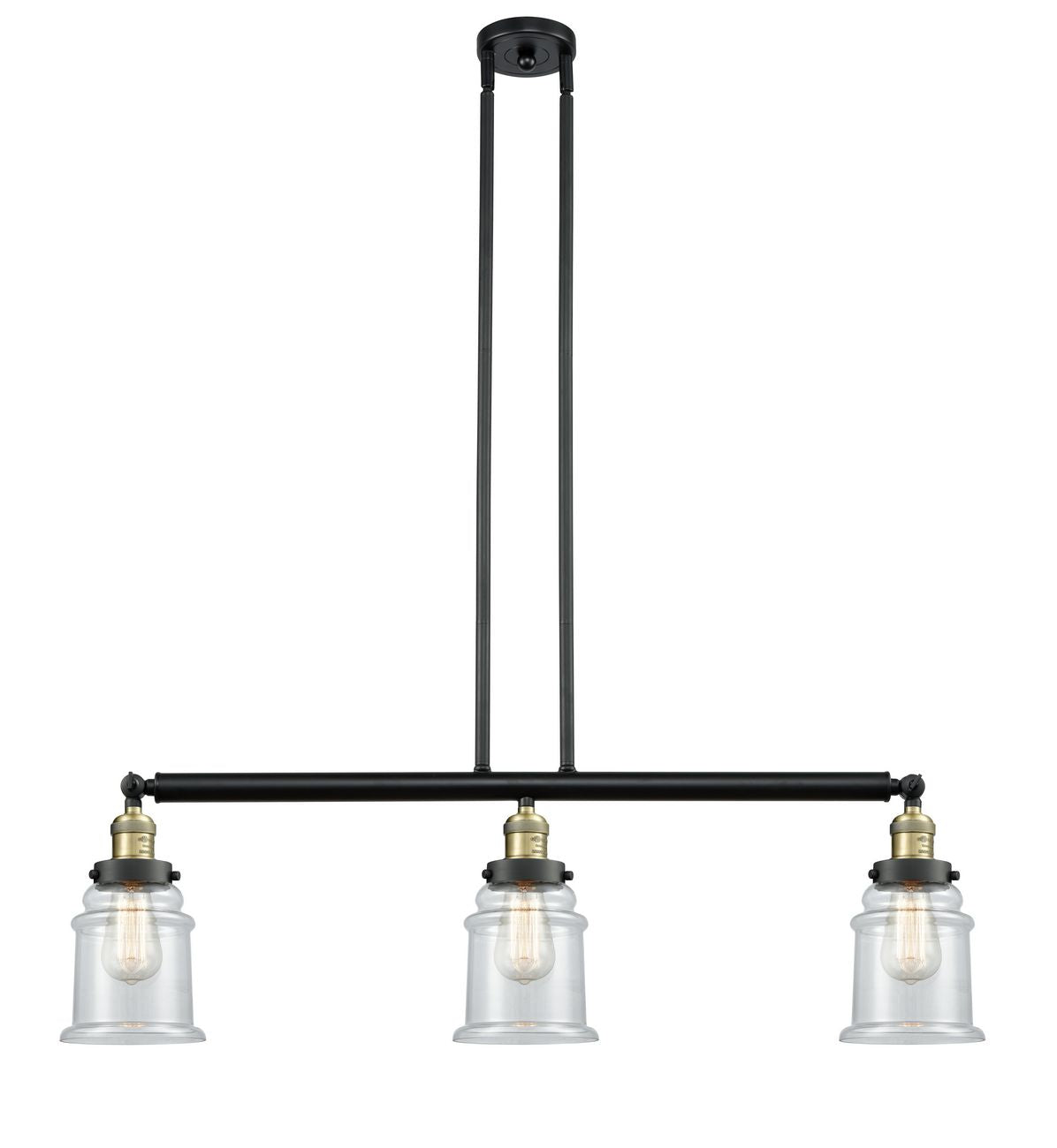 213-BAB-G182 3-Light 38.5" Black Antique Brass Island Light - Clear Canton Glass - LED Bulb - Dimmensions: 38.5 x 6 x 11<br>Minimum Height : 21.5<br>Maximum Height : 45.5 - Sloped Ceiling Compatible: Yes