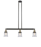 213-BAB-G184S 3-Light 38.5" Black Antique Brass Island Light - Seedy Small Canton Glass - LED Bulb - Dimmensions: 38.5 x 6 x 11<br>Minimum Height : 19.75<br>Maximum Height : 43.75 - Sloped Ceiling Compatible: Yes