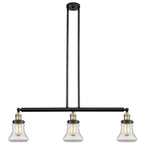 213-BAB-G192 3-Light 38.75" Black Antique Brass Island Light - Clear Bellmont Glass - LED Bulb - Dimmensions: 38.75 x 6.25 x 11<br>Minimum Height : 20.5<br>Maximum Height : 44.5 - Sloped Ceiling Compatible: Yes