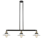 213-BAB-G1 3-Light 41" Black Antique Brass Island Light - White Halophane Glass - LED Bulb - Dimmensions: 41 x 8.5 x 8<br>Minimum Height : 16.25<br>Maximum Height : 40.25 - Sloped Ceiling Compatible: Yes