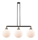 213-BAB-G201-12 3-Light 44" Black Antique Brass Island Light - Matte White Cased Beacon Glass - LED Bulb - Dimmensions: 44 x 12 x 16<br>Minimum Height : 26<br>Maximum Height : 50 - Sloped Ceiling Compatible: Yes