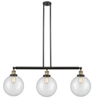 213-BAB-G202-10 3-Light 42" Black Antique Brass Island Light - Clear Beacon Glass - LED Bulb - Dimmensions: 42 x 10 x 14<br>Minimum Height : 24<br>Maximum Height : 48 - Sloped Ceiling Compatible: Yes