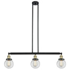 213-BAB-G202-6 3-Light 38.5" Black Antique Brass Island Light - Clear Beacon Glass - LED Bulb - Dimmensions: 38.5 x 6 x 10.875<br>Minimum Height : 20<br>Maximum Height : 44 - Sloped Ceiling Compatible: Yes