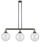 213-BAB-G204-10 3-Light 42" Black Antique Brass Island Light - Seedy Beacon Glass - LED Bulb - Dimmensions: 42 x 10 x 14<br>Minimum Height : 24<br>Maximum Height : 48 - Sloped Ceiling Compatible: Yes