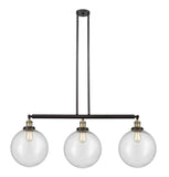 213-BAB-G204-12 3-Light 44" Black Antique Brass Island Light - Seedy Beacon Glass - LED Bulb - Dimmensions: 44 x 12 x 16<br>Minimum Height : 26<br>Maximum Height : 50 - Sloped Ceiling Compatible: Yes