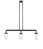 213-BAB-G312 3-Light 37" Black Antique Brass Island Light - Clear Dover Glass - LED Bulb - Dimmensions: 37 x 4.5 x 10.75<br>Minimum Height : 20.75<br>Maximum Height : 44.75 - Sloped Ceiling Compatible: Yes