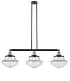 213-BAB-G542 3-Light 42" Black Antique Brass Island Light - Clear Large Oxford Glass - LED Bulb - Dimmensions: 42 x 12 x 12<br>Minimum Height : 22.375<br>Maximum Height : 46.375 - Sloped Ceiling Compatible: Yes