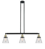 213-BAB-G62 3-Light 38.75" Black Antique Brass Island Light - Clear Small Cone Glass - LED Bulb - Dimmensions: 38.75 x 6 x 10<br>Minimum Height : 20<br>Maximum Height : 44 - Sloped Ceiling Compatible: Yes