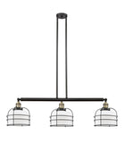 3-Light 41.5" Black Antique Brass Island Light - Matte White Cased Large Bell Cage Glass LED