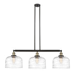 3-Light 42" Black Antique Brass Island Light - Clear Deco Swirl X-Large Bell Glass - LED Bulbs Included