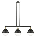 213-BAB-HFS-82-BK 3-Light 41.5" Matte Black Island Light - Clear Hampden Glass - LED Bulb - Dimmensions: 41.5 x 9 x 12.625<br>Minimum Height : 21.625<br>Maximum Height : 45.625 - Sloped Ceiling Compatible: Yes