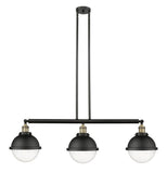 213-BAB-HFS-84-BK 3-Light 41.5" Matte Black Island Light - Seedy Hampden Glass - LED Bulb - Dimmensions: 41.5 x 9 x 12.625<br>Minimum Height : 21.625<br>Maximum Height : 45.625 - Sloped Ceiling Compatible: Yes
