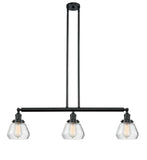 213-BK-G172 3-Light 39.25" Matte Black Island Light - Clear Fulton Glass - LED Bulb - Dimmensions: 39.25 x 6.75 x 10<br>Minimum Height : 19.5<br>Maximum Height : 43.5 - Sloped Ceiling Compatible: Yes
